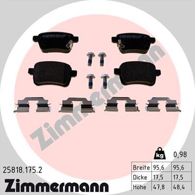 Zimmermann 25818.175.2 - Тормозные колодки, дисковые, комплект autospares.lv