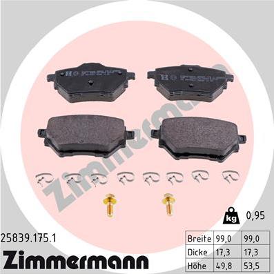 Zimmermann 25839.175.1 - Тормозные колодки, дисковые, комплект autospares.lv