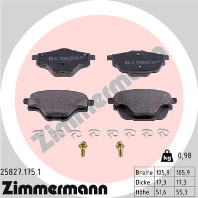 Zimmermann 25827.175.1 - Тормозные колодки, дисковые, комплект autospares.lv