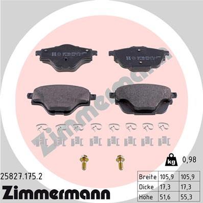 Zimmermann 25827.175.2 - Тормозные колодки, дисковые, комплект autospares.lv