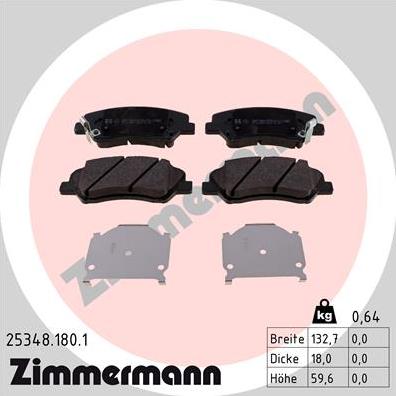 Zimmermann 25348.180.1 - Тормозные колодки, дисковые, комплект autospares.lv