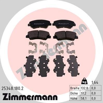 Zimmermann 25348.180.2 - Тормозные колодки, дисковые, комплект autospares.lv