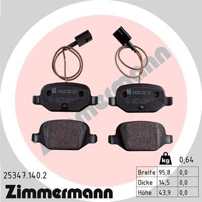 Zimmermann 25347.140.2 - Тормозные колодки, дисковые, комплект autospares.lv