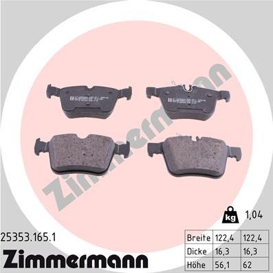 Zimmermann 25353.165.1 - Тормозные колодки, дисковые, комплект autospares.lv