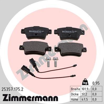 Zimmermann 25357.175.2 - Тормозные колодки, дисковые, комплект autospares.lv