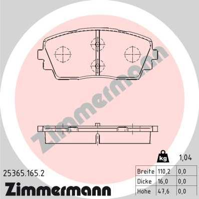 Zimmermann 25365.165.2 - Тормозные колодки, дисковые, комплект autospares.lv