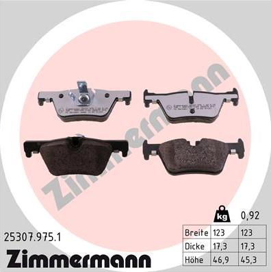 Zimmermann 25307.975.1 - Тормозные колодки, дисковые, комплект autospares.lv