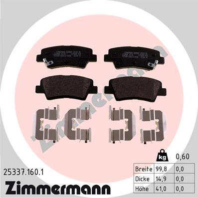 Zimmermann 25337.160.1 - Тормозные колодки, дисковые, комплект autospares.lv