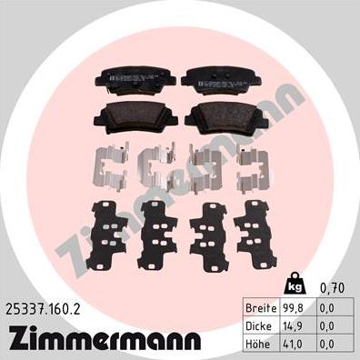 Zimmermann 25337.160.2 - Тормозные колодки, дисковые, комплект autospares.lv