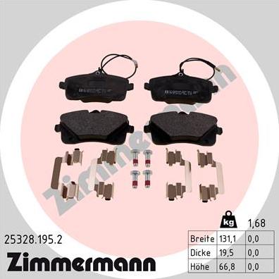 Zimmermann 25328.195.2 - Тормозные колодки, дисковые, комплект autospares.lv