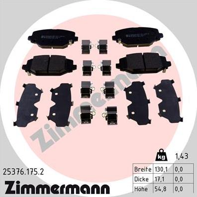 Zimmermann 25376.175.2 - Тормозные колодки, дисковые, комплект autospares.lv