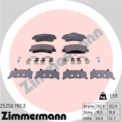 Zimmermann 25250.190.2 - Тормозные колодки, дисковые, комплект autospares.lv