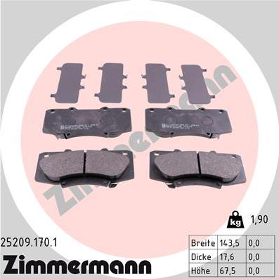 Zimmermann 25209.170.1 - Тормозные колодки, дисковые, комплект autospares.lv
