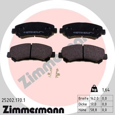 Zimmermann 25202.170.1 - Тормозные колодки, дисковые, комплект autospares.lv