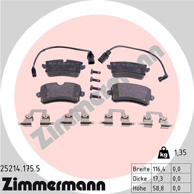 Zimmermann 25214.175.5 - Тормозные колодки, дисковые, комплект autospares.lv