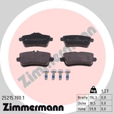 Zimmermann 25215.190.1 - Тормозные колодки, дисковые, комплект autospares.lv