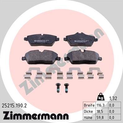 Zimmermann 25215.190.2 - Тормозные колодки, дисковые, комплект autospares.lv