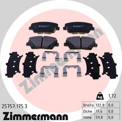 Zimmermann 25757.175.3 - Тормозные колодки, дисковые, комплект autospares.lv