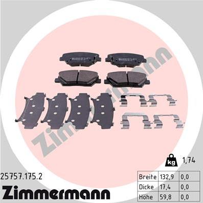 Zimmermann 25757.175.2 - Тормозные колодки, дисковые, комплект autospares.lv