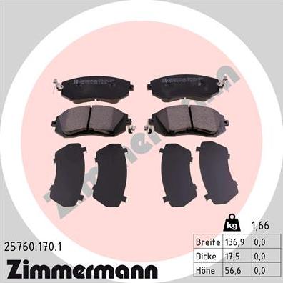 Zimmermann 25760.170.1 - Тормозные колодки, дисковые, комплект autospares.lv