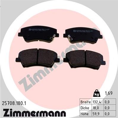 Zimmermann 25708.180.1 - Тормозные колодки, дисковые, комплект autospares.lv