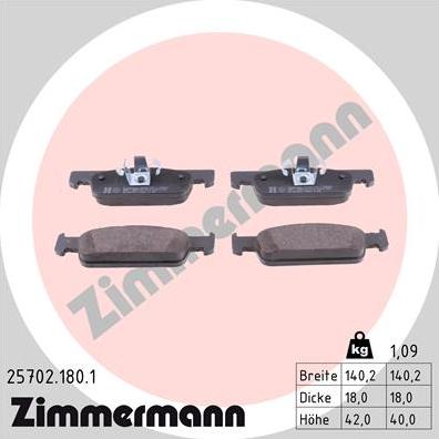 Zimmermann 25702.180.1 - Тормозные колодки, дисковые, комплект autospares.lv