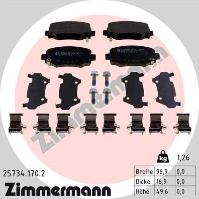 Zimmermann 25734.170.2 - Тормозные колодки, дисковые, комплект autospares.lv