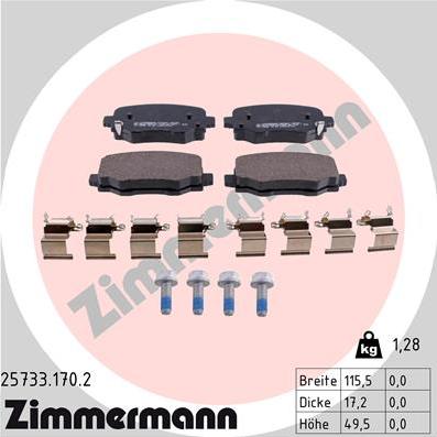 Zimmermann 25733.170.2 - Тормозные колодки, дисковые, комплект autospares.lv