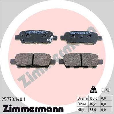 Zimmermann 25778.140.1 - Тормозные колодки, дисковые, комплект autospares.lv