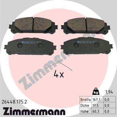 Zimmermann 26448.175.2 - Тормозные колодки, дисковые, комплект autospares.lv