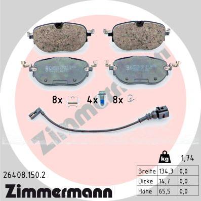 Zimmermann 26408.150.2 - Тормозные колодки, дисковые, комплект autospares.lv