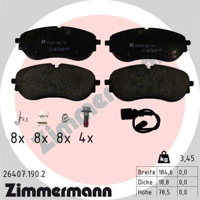 Zimmermann 26407.190.2 - Тормозные колодки, дисковые, комплект autospares.lv