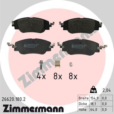 Zimmermann 26620.180.2 - Тормозные колодки, дисковые, комплект autospares.lv