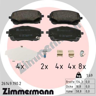 Zimmermann 26149.190.2 - Тормозные колодки, дисковые, комплект autospares.lv