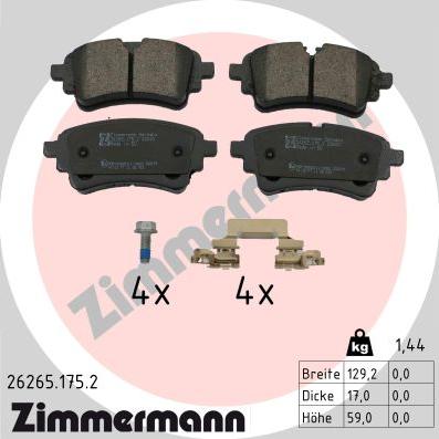 Zimmermann 26265.175.2 - Тормозные колодки, дисковые, комплект autospares.lv