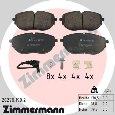 Zimmermann 26270.190.2 - Тормозные колодки, дисковые, комплект autospares.lv