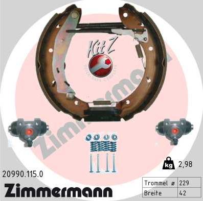 Zimmermann 20990.115.0 - Комплект тормозных колодок, барабанные autospares.lv