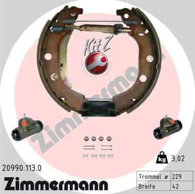 Zimmermann 20990.113.0 - Комплект тормозных колодок, барабанные autospares.lv