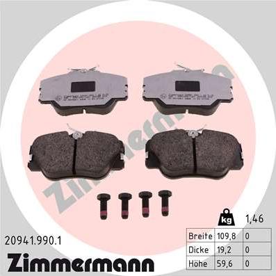 Zimmermann 20941.990.1 - Тормозные колодки, дисковые, комплект autospares.lv