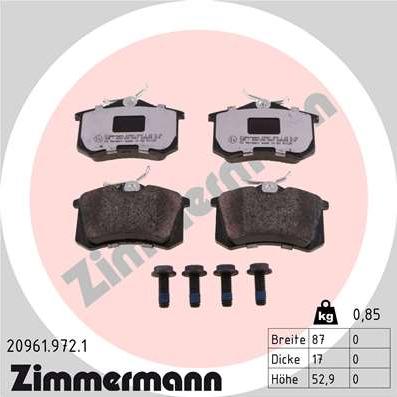 Zimmermann 20961.972.1 - Тормозные колодки, дисковые, комплект autospares.lv