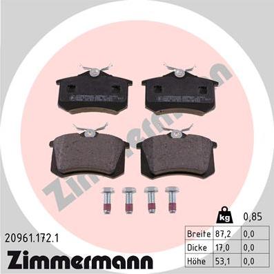 Zimmermann 20961.172.1 - Тормозные колодки, дисковые, комплект autospares.lv