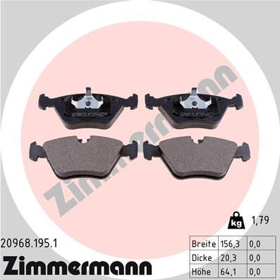 Zimmermann 20968.195.1 - Тормозные колодки, дисковые, комплект autospares.lv