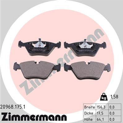 Zimmermann 20968.175.1 - Тормозные колодки, дисковые, комплект autospares.lv