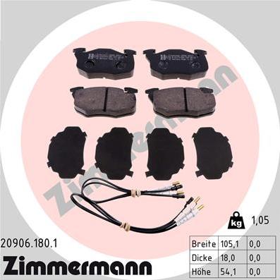 Zimmermann 20906.180.1 - Тормозные колодки, дисковые, комплект autospares.lv