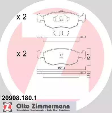 Zimmermann 20908.180.1 - Тормозные колодки, дисковые, комплект autospares.lv