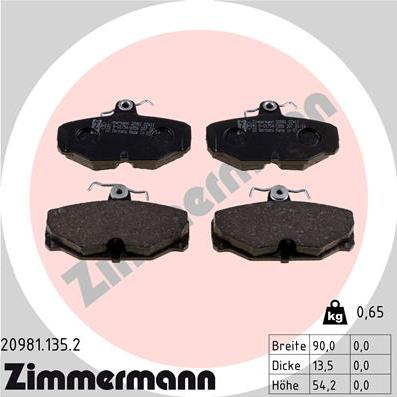 Zimmermann 20981.135.2 - Тормозные колодки, дисковые, комплект autospares.lv