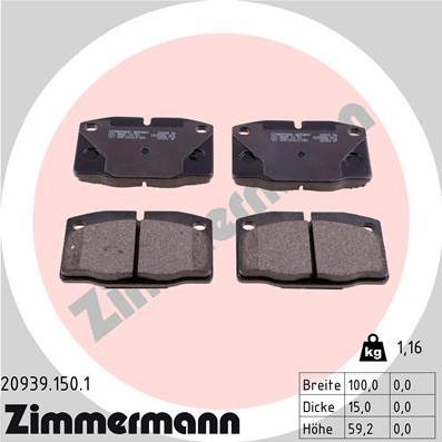 Zimmermann 20939.150.1 - Тормозные колодки, дисковые, комплект autospares.lv