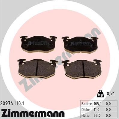 Zimmermann 20974.110.1 - Тормозные колодки, дисковые, комплект autospares.lv