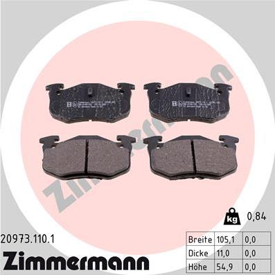 Zimmermann 20973.110.1 - Тормозные колодки, дисковые, комплект autospares.lv