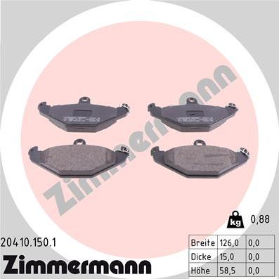 Zimmermann 20410.150.1 - Тормозные колодки, дисковые, комплект autospares.lv